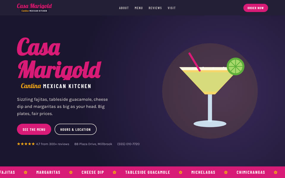 Casa Marigold Cantina website demo